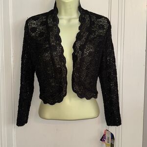 NWT Vintage R&M Richards cropped knit sequined lace open front jacket